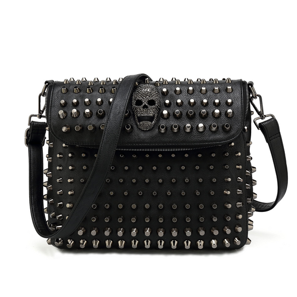 Loubila - Shoulder bag - Calf leather, rubber and spikes - Black -  Christian Louboutin United States